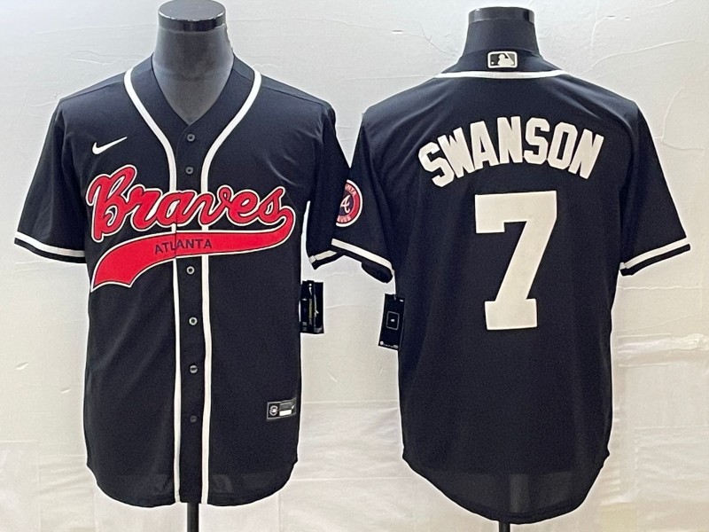 Men's Black Atlanta Braves #7 Dansby Swanson Cool Base Stitched Baseball Jersey